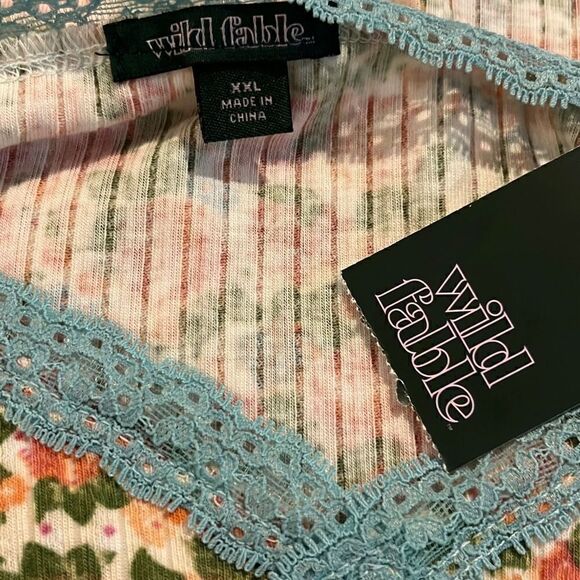 WILD FABLE Women's Lace Trim Tiny Tank Top - Floral Pink XXL- - Picture 3 of 4